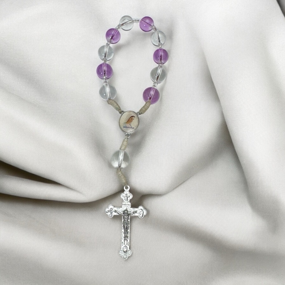 Vintage Amethyst/Clear Glass Beads Mini Catholic Rosary with Crucifix & Pendant